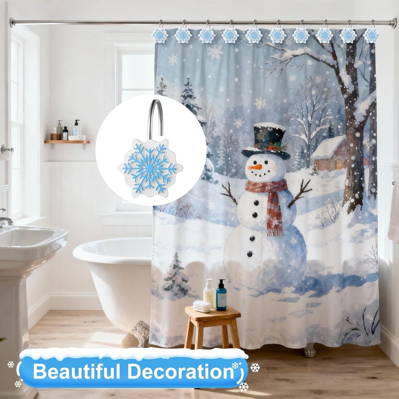 VinTS 12PCS White Blue Snowflake Shower Curtain Hooks,Christmas Shower Curtain Hooks,Snowflake Winter Decoration for Christmas Bathroom Living Room - Image 2